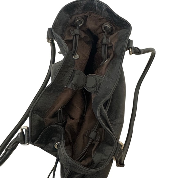 Cole Haan Drawstring Hobo Bag Black Leather Large Shoulder Bag Silver Hardware - Picture 11 of 16